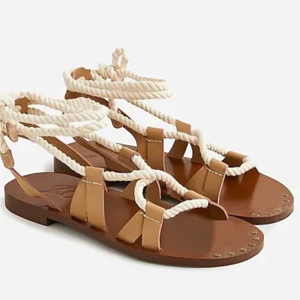 J Crew rope leather lace-up sandals in light caramel
